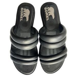Sorel Black At Strap Ella Ii Slip On Leather Sandals, US6